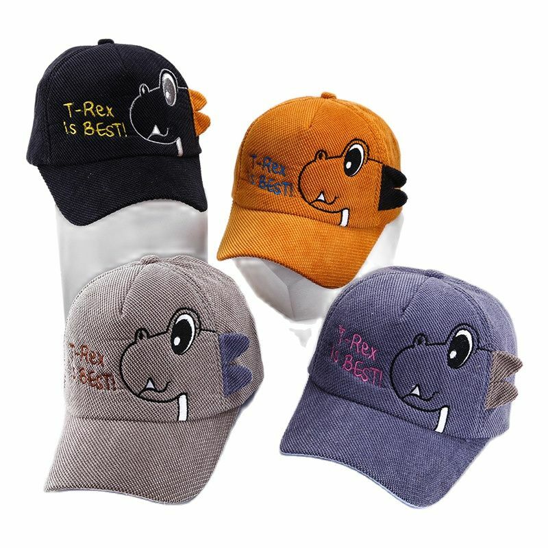 Śliczne czapki dla dzieci Cartoon dinozaur dla dzieci chłopiec czapka z daszkiem dla dzieci sztruks regulowany kapelusz przeciwsłoneczny letnia jesień
