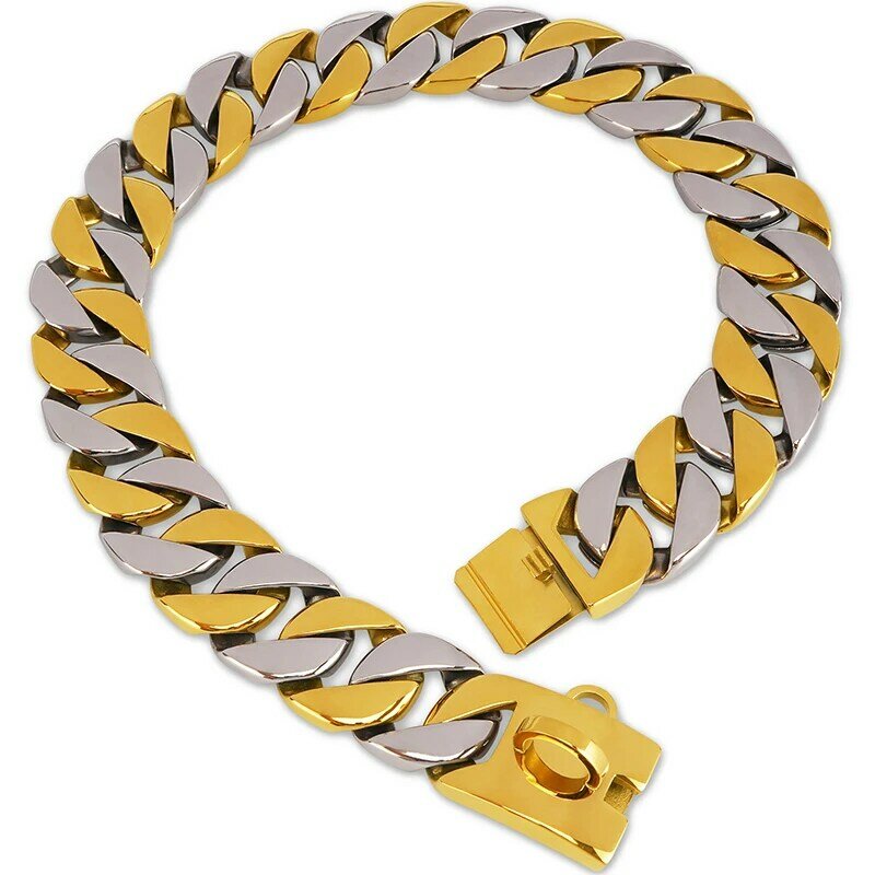 Stainless Steel 32mm Wide Gold Dog Chain Collar for Large Dogs Heavy Strong Chew Proof Pet Chains Collars