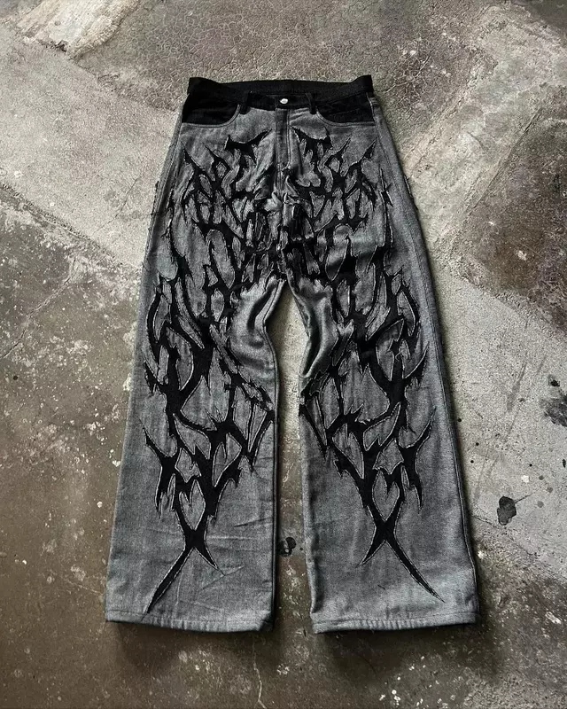American High-waisted Trousers Raw Edge Washed Jeans Men Street Loose Oversized Straight Wide-leg Pants y2k men clothing