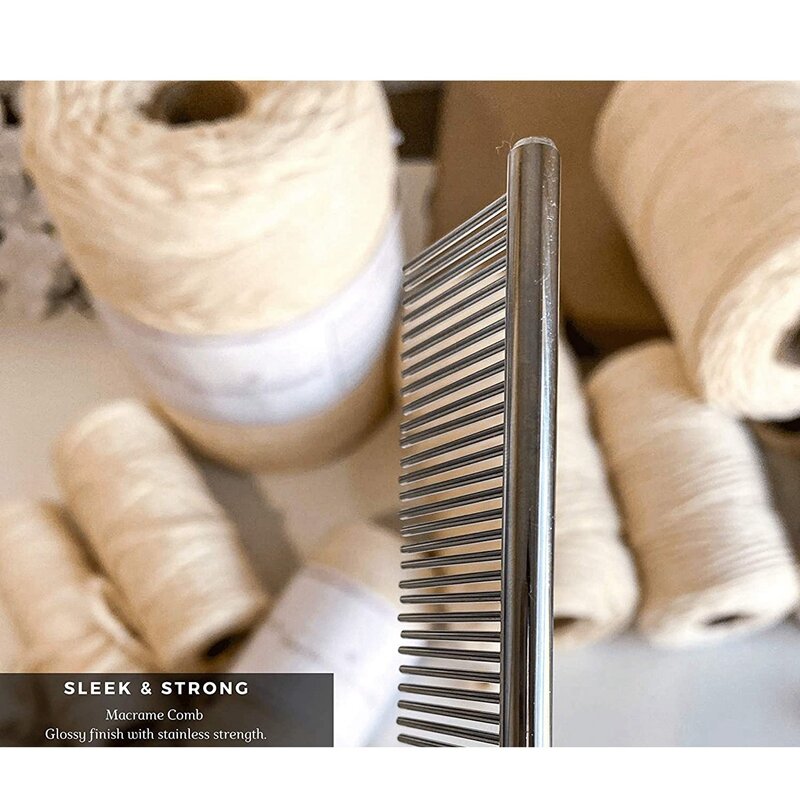 Peine de flecos de macramé, accesorio para tejer, artesanía de acero inoxidable para cepillar a través de pelo largo, cordón de algodón de una sola hebra