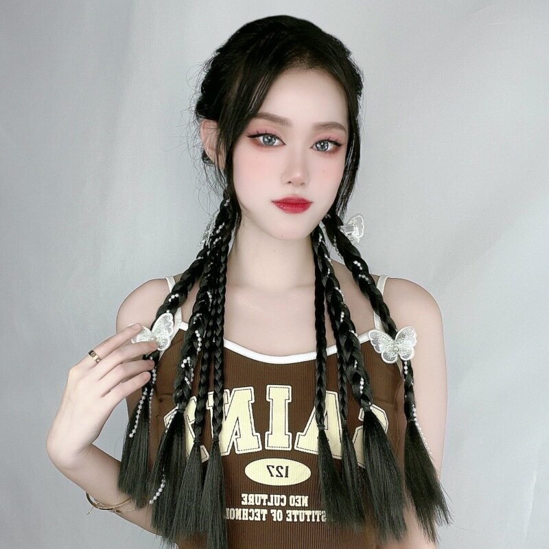 Short video of a hot girl with a pearl braid fishbone twist ponytail wig, same style as an internet celebrity, featuring a dirty