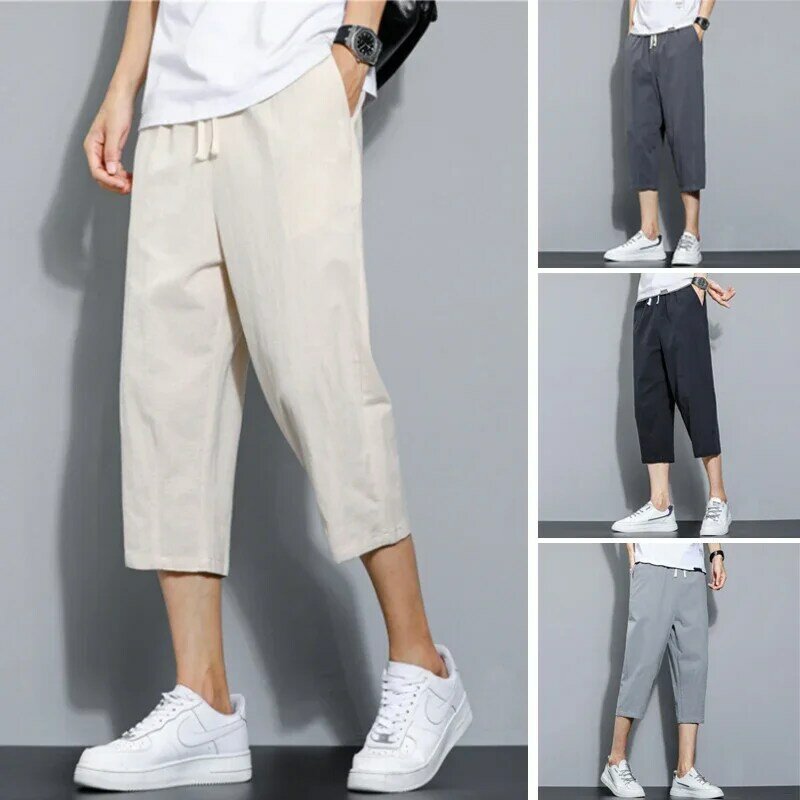 Pantalones informales holgados de verano, pantalón de viga de siete puntos, Harem de lino, tendencia coreana, novedad