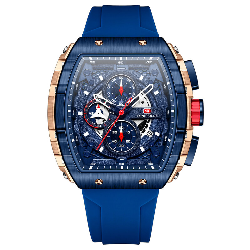 MINIFOCUS niebieski klasyczny zegarek kwarcowy męski klasyczny pasek gumowy stalowy luksusowy zegarek męski wodoodporny świecący zegar Relogio Masculino