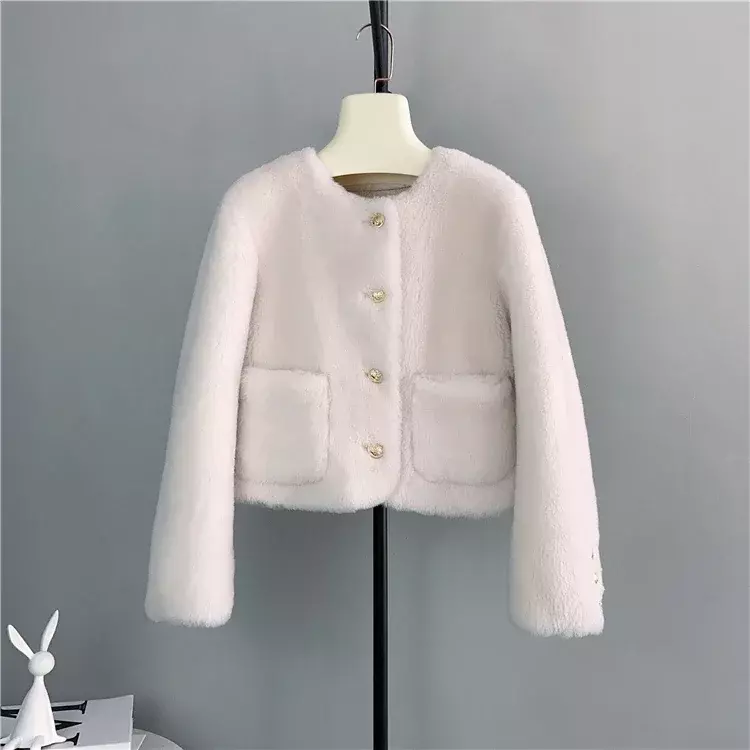 Tajiyane-우아한 100% 울 모피 코트 및 재킷 여성용, 퓨어 컬러, 양털 깎기, 한국 패션