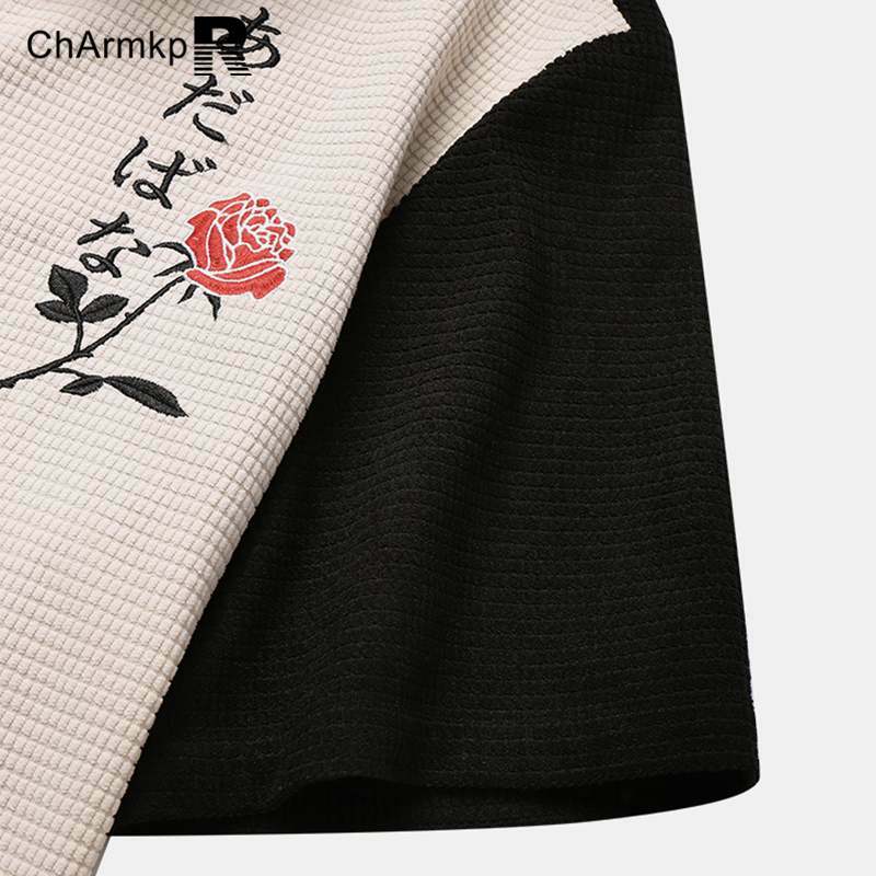 ChArmkpR-Conjunto de pantalones cortos para hombre, camisa de manga corta, PANA con bordado de rosa, dos piezas, verano, 2024