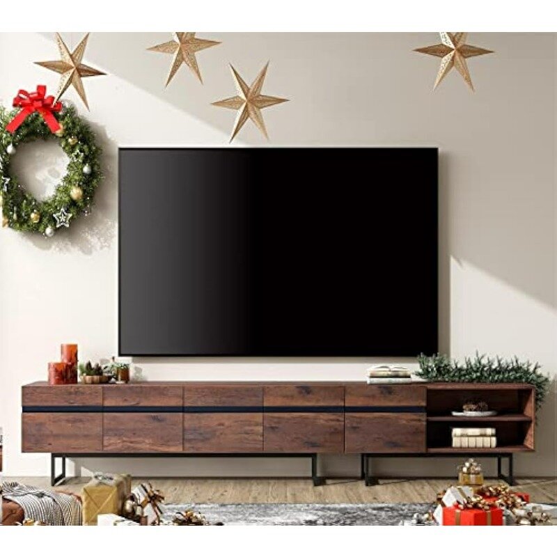 Soporte de TV moderno para sala de estar, consola de TV Central de entretenimiento 2 en 1 de hasta 100 pulgadas con armarios de almacenamiento, consola multimedia