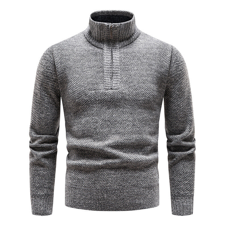 Zimowy męski polarowy grubszy sweter z golfem z pół zamkiem błyskawicznym ciepły sweter wysokiej jakości męski Slim, dziany swetry wełniane na wiosnę
