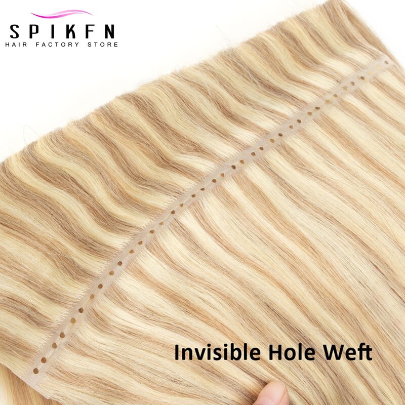 Invisible PU Hole Weft Human Hair Extensions 16" 20" 24" Micro Loop XO Weft Hair Bundles Straight Double Inject Weft Hair