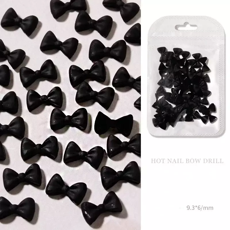 50pcs/Bag Black And White Nail Art Bowknot Resin Nail Jewelry Three-Dimensional Ribbon Polishing Jewelry DIY Nail Art Design