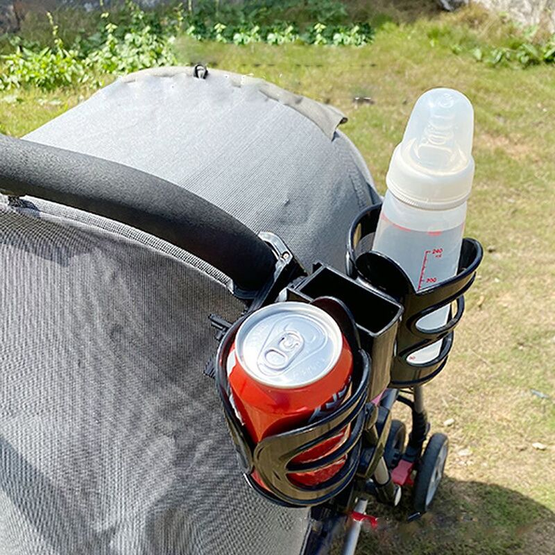 Convenient Baby Bottle Holder Adjustable Black Pram Bottle Holder Baby Stroller Cup Holder Double Cup Holder Stroller Accessory