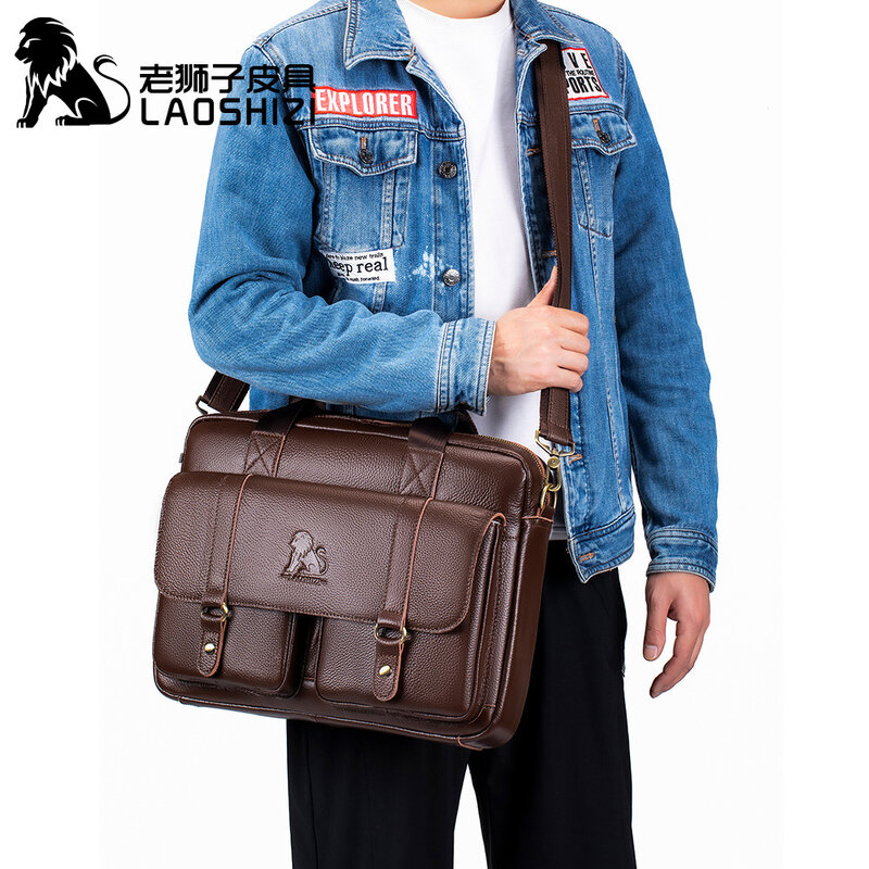 New 100% genuine leather Men's briefcase laptop bag large capacity business handbag casual shoulder crossbody bags messenger bag