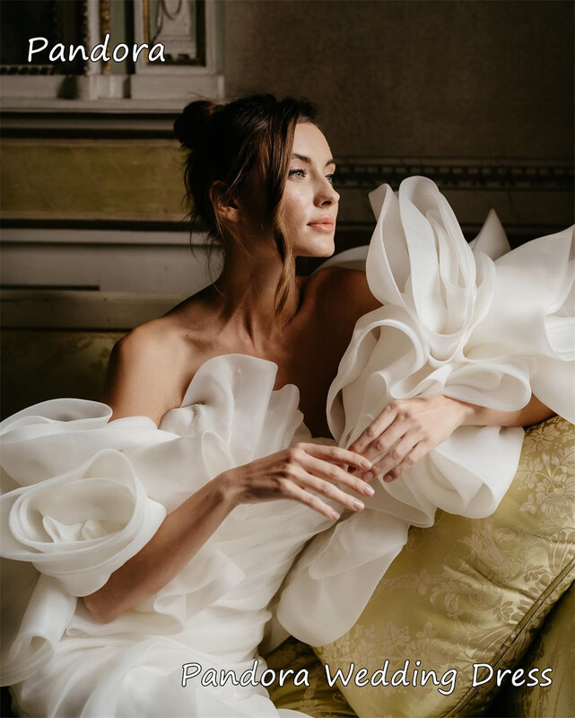 Pandora Organza gaun pengantin elegan tanpa tali lipit tanpa lengan Formal pengantin wanita gading sepanjang lantai gaun pernikahan untuk 2024 wanita
