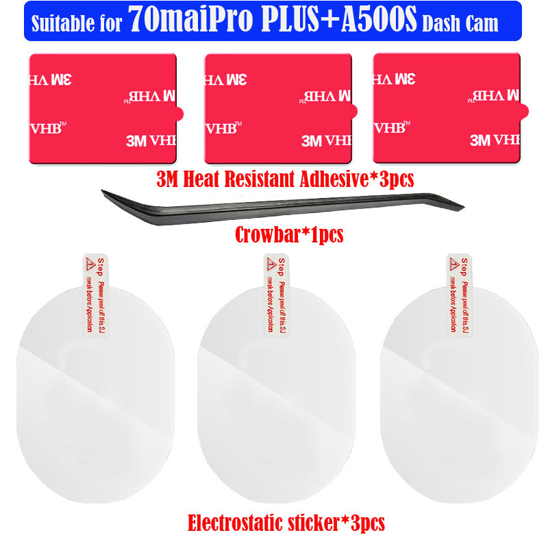 Pegatina electrostática para cámara de salpicadero 70maiplus + A500s, Adhesivo resistente al calor 3M, para 70mai plus + A500Scar dvr, 3 unidades