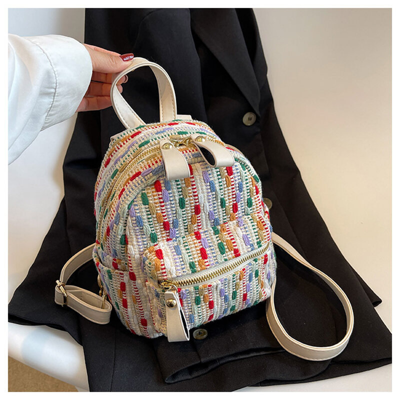 Женский Радужный вязаный рюкзак, школьные рюкзаки для девочек, школьная сумка, Холщовый Рюкзак, дорожные сумки, повседневная сумка на плечо