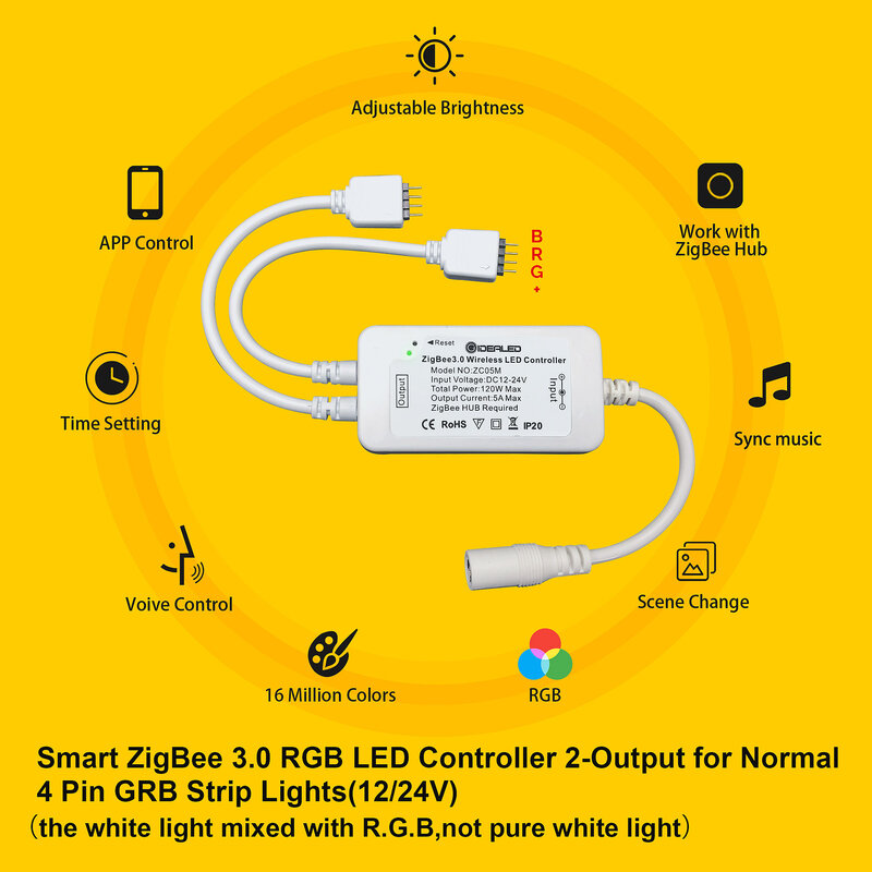Kit de bande lumineuse RGB intelligente, 5m, avec contrôleur LED Zigbee, commande vocale APP, fonctionne avec Alexa et SmartThings, hub H * U * E requis