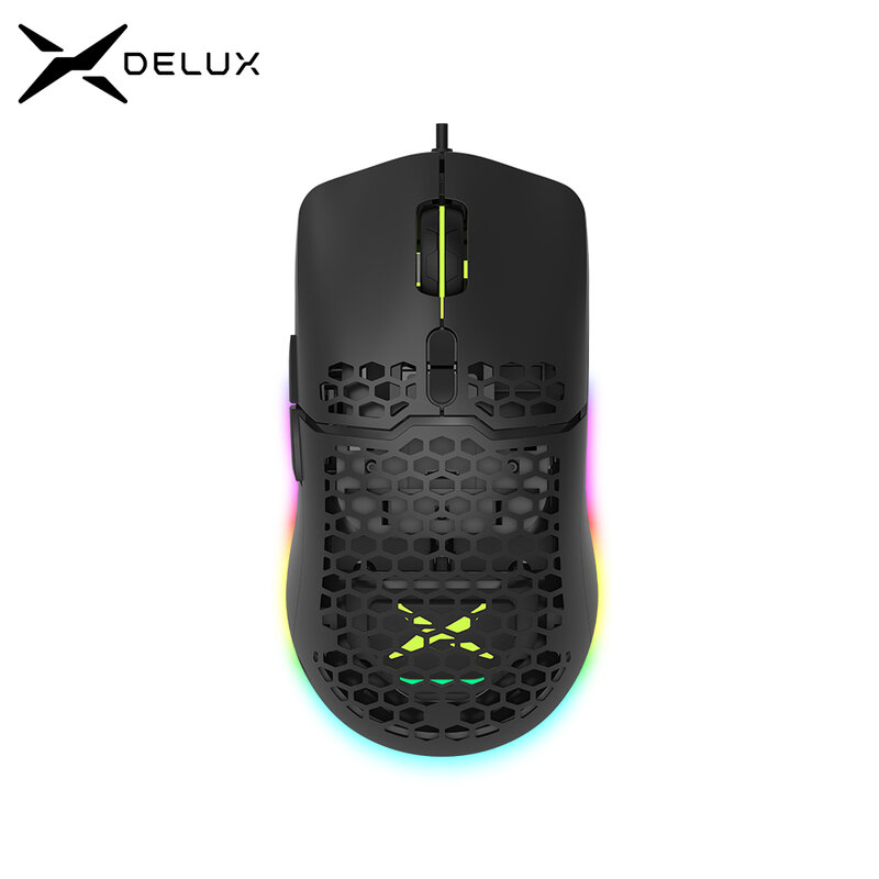 Delux M700 PMW3389 RGB Gaming Maus 67g Leichte Waben Shell Ergonomische Mäuse mit Weichen seil Kabel Für Computer Gamer