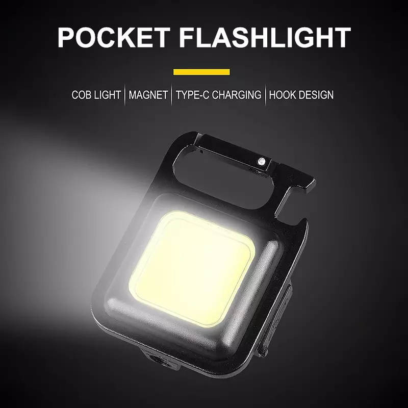 Multifuncional Mini Glare COB Keychain Light Lâmpadas de emergência de carregamento USB Forte trabalho de reparo magnético Acampamento ao ar livre