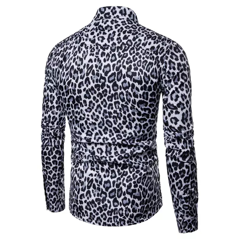 Mens Fashion  Leopard Print Shirt High Quality Long Sleeve Shirt Social Man Casual Party  Homme Shirt