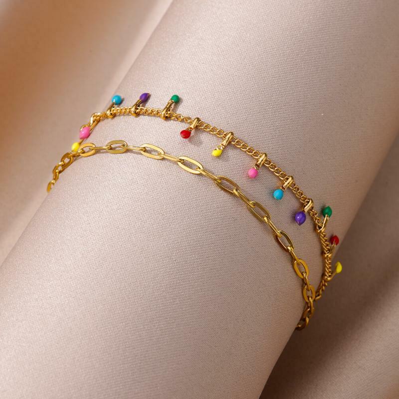 Anklets for Women Summer Beach Accessories Stainless Steel Imitation Pearl Chain Anklet Gold Color Leg Bracelets Bodychain Gifts