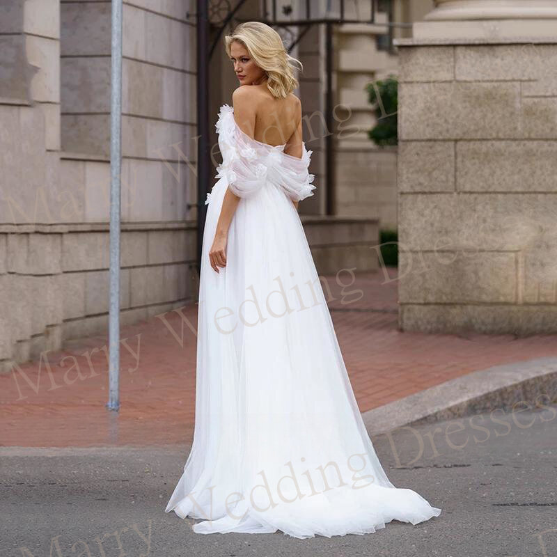 2024 Elegant Sweetheart A Line Women's Wedding Dresses Charming Classic 3D Flowers Bride Gowns Modern Backless Vestidos De Noche