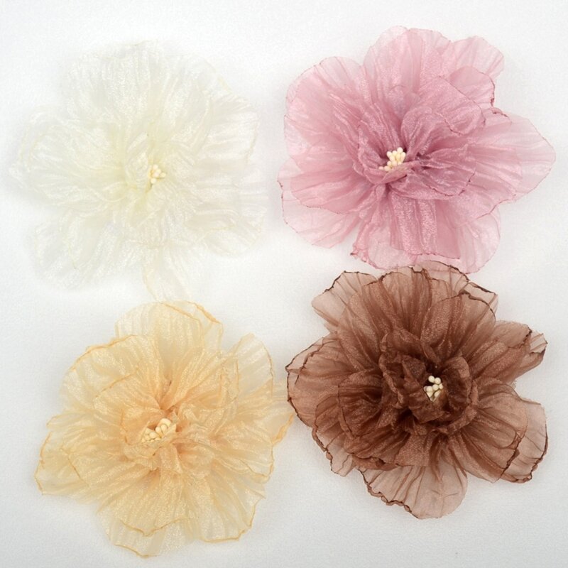 Organza-Flower Burning Fabric Floral Flower Handmade DIY 3D Flower Hair Accessorry Clothing Flower Ornament Women