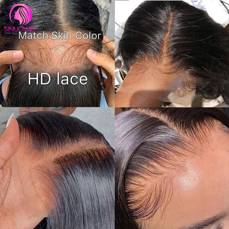 Wig rambut manusia lurus tulang Brasil 13x4 HD transparan renda depan 4x4 HD Wig rambut manusia lurus penutup HD UNTUK WANITA HITAM
