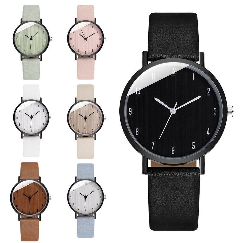 Relógio de quartzo de couro feminino, mostrador redondo, pulseira retrô, relógio de pulso feminino, reloj, 2024