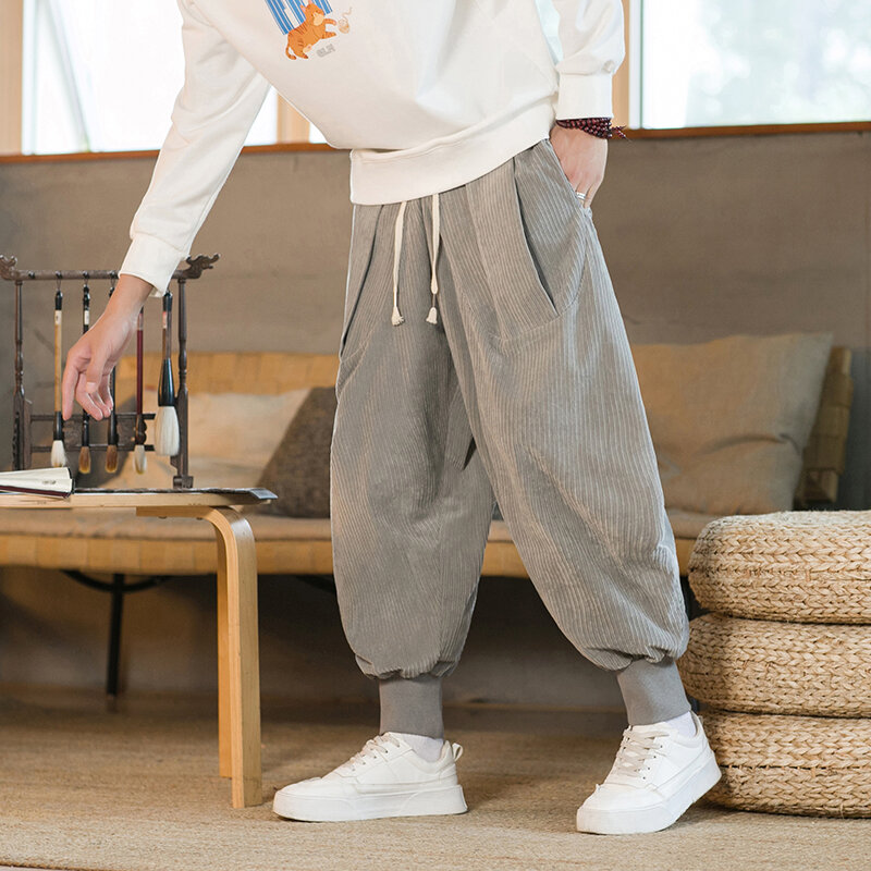 Corduroy Harem Pants Men Wide Leg Jogging Pants Men Harajuku Style Sweatpants Male Casual Trousers Vintage New Streetwear