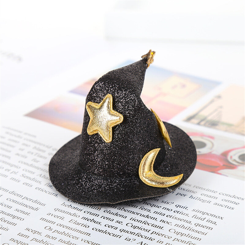 Topi penyihir Mini Halloween jepit rambut untuk wanita anak-anak Cosplay Festival pesta penyihir topi hiasan kepala dengan bintang bulan Dropship