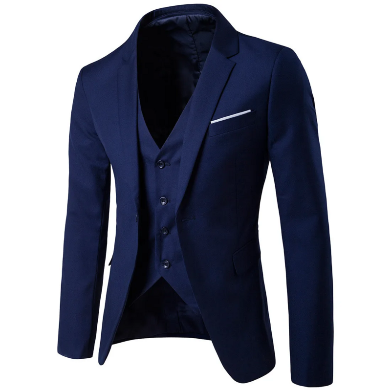 Completo da uomo in 3 pezzi giacca da sposa Business Party + gilet + pantaloni Set completo Blazer pantaloni Casual con bottoni per uomo