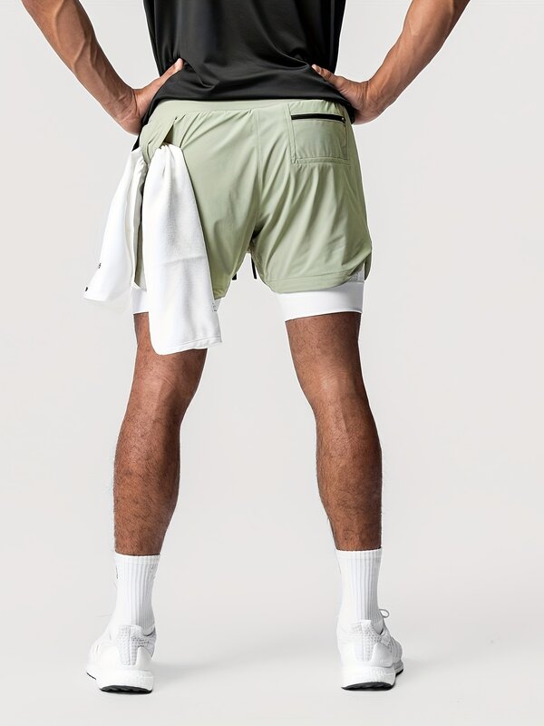 Pantalones cortos de baloncesto de secado rápido para hombre, toalla colgante de doble capa para correr, deportes, ocio, dos piezas falsas, verano, nuevo