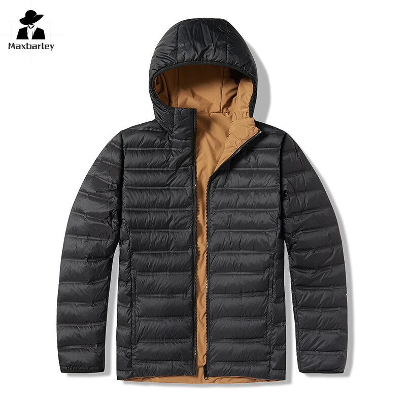 メンズスキーフード付きジャケット,両面ジャケット,80枚の白いダックパターン,高品質,新品,冬,2023