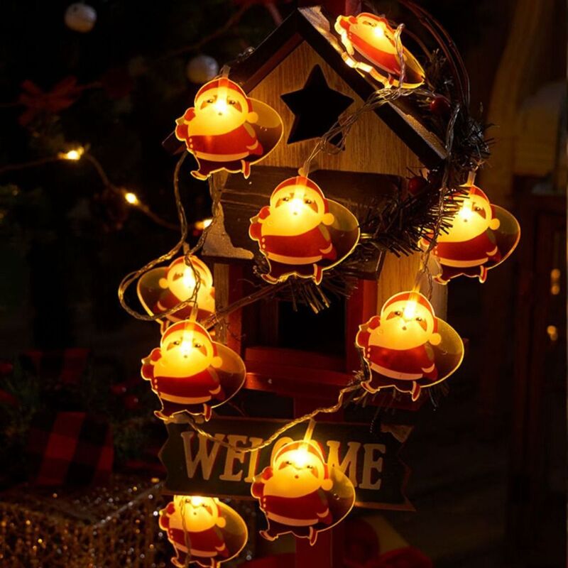 Dekorasi rumah pohon Natal, cahaya senar LED pohon Natal baru gaya Santa salju 1.5M Garland DIY 10 LED lampu peri Tahun Baru