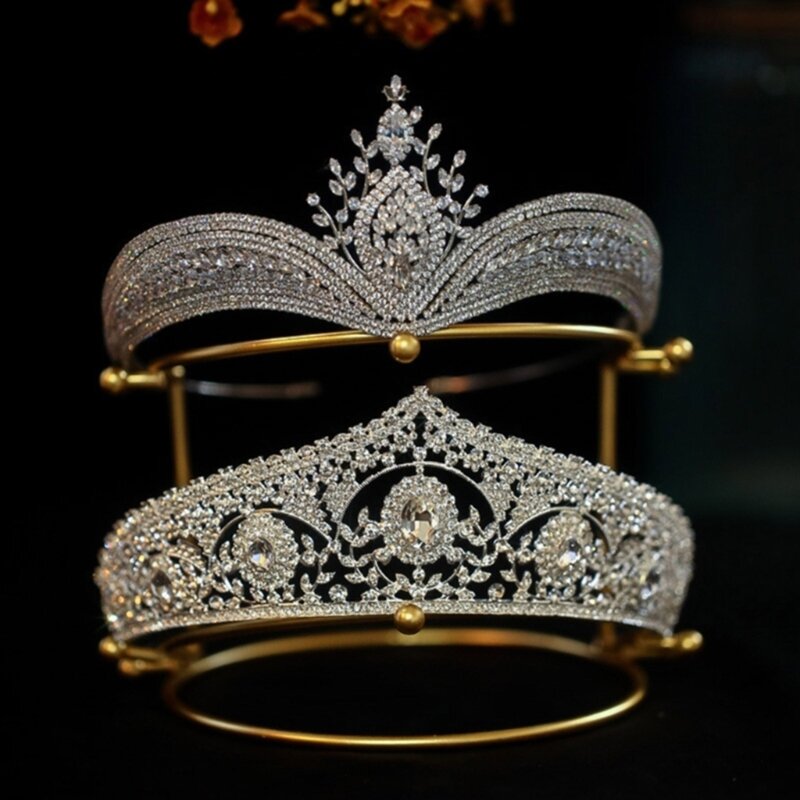 652F Золотая металлическая подставка для короны принцессы, органайзер для хранения повязок на голову с кристаллами