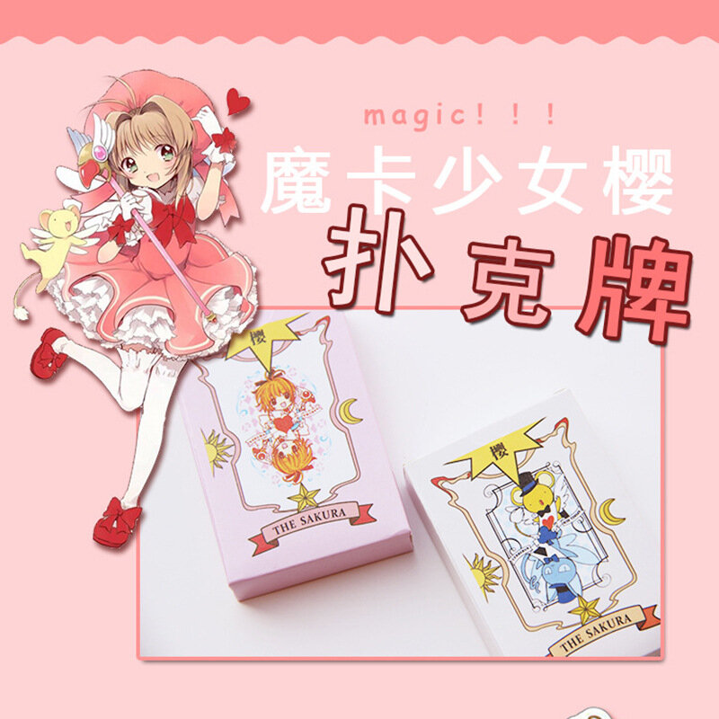 54 Stuks Cartoon 2023 Nieuwe Anime Kaart Captor Roze Sakura Clow Poker Kaart Kawaii Speelkaarten Spel Poker Cosplay Rekwisieten Geschenken