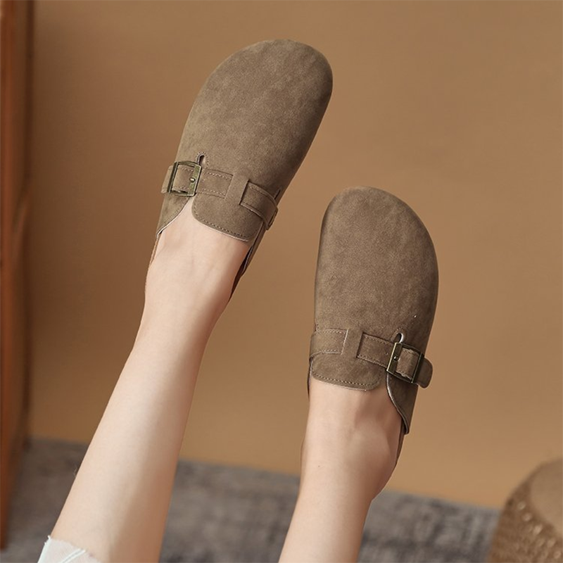 รองเท้าสลิปเปอร์ส้นแบนหนังนิ่มเทียม Birken รองเท้าแตะกลางแจ้งแบบวินเทจปิดนิ้วเท้าสำหรับผู้หญิง2023ฤดูใบไม้ร่วง