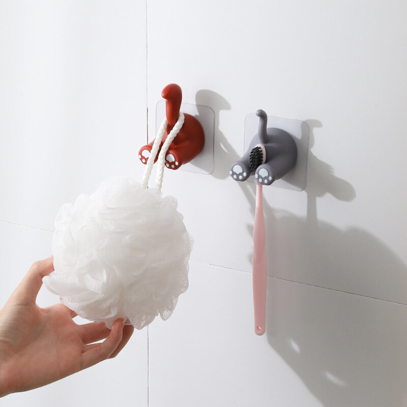 Schattige Zelfklevende Wandmontage Dierstaart Tandenborstel Houder Hanger Achter Deurhaken Badkamer Accessoires