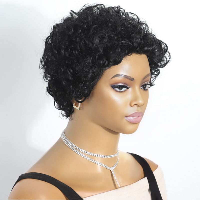 STYLEICON-pelucas rizadas hechas a máquina para mujeres negras, peluca corta de corte Pixie, cabello humano virgen brasileño Remy