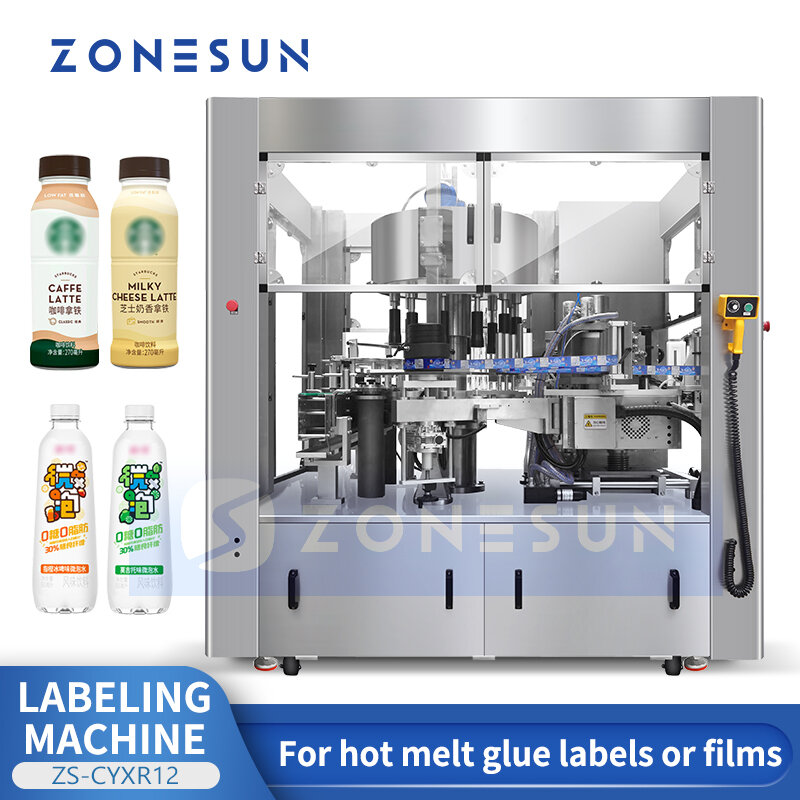 ZONESUN-Máquina Automática Hot Melt Cola Rotulagem, Roda Estrela, BOPP Etiqueta, Bomba Cilíndrica, Garrafas Embalagem, ZS-CYXR12