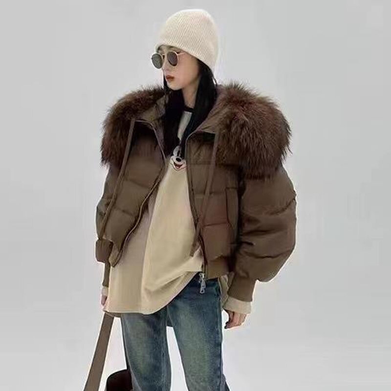 Western Pop mantel bulu model Korea, mantel wanita tipe longgar, kerah bulu rakun, jaket pendek modis versi Korea, baru, musim dingin 2023