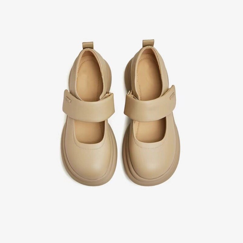 Zapatos de tacón bajo con punta redonda, calzado informal con plataforma, suela gruesa, estilo coreano, Mary Jane, novedad de verano