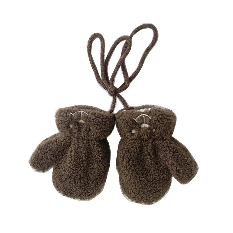 M76C Guantes elegantes lana cordero con diseño oso dibujos animados, guantes manoplas felpa para niños y