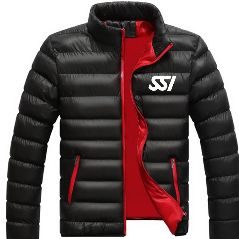 Scuba Schools International SSI Logo Print Stand-up Collar Down Tops Customizable Logo Men Hoodie Zipper Down Coats Winter Soft