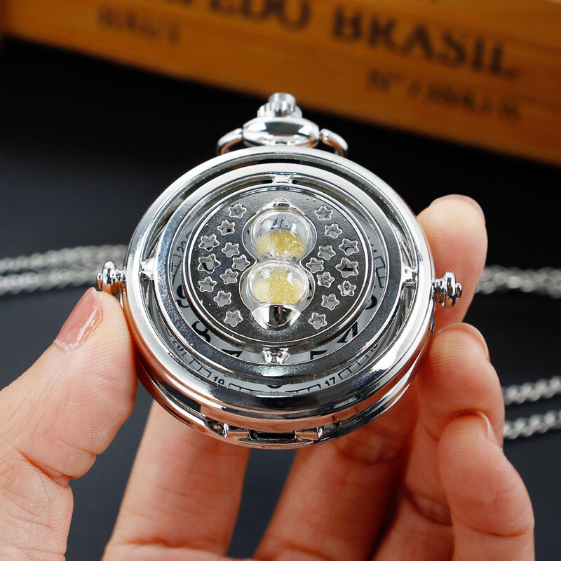 New Fashion Silvery Hourglass Quartz Pocket Watch Women's Retro Pendant Luxury Ladies Pockets Watch Gift