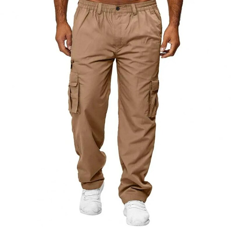 Pantalones largos de cintura elástica para hombre, pantalón holgado con múltiples bolsillos, talla grande, transpirable, recto, suave, para exteriores