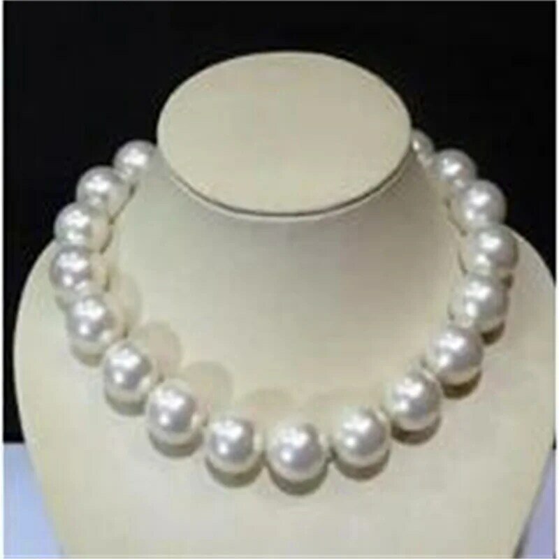 Collar de gemas redondas de imitación de perlas de Mar del Sur blanco auténtico raro enorme 20MM 18"