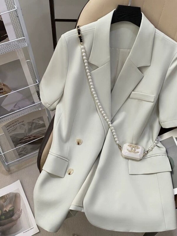 UNXX Plus Size Short Sleeve Blazer for Curvy Women, Summer Fashionable High-end Designer Ultra-Thin Trendy Blazer Female Jacket