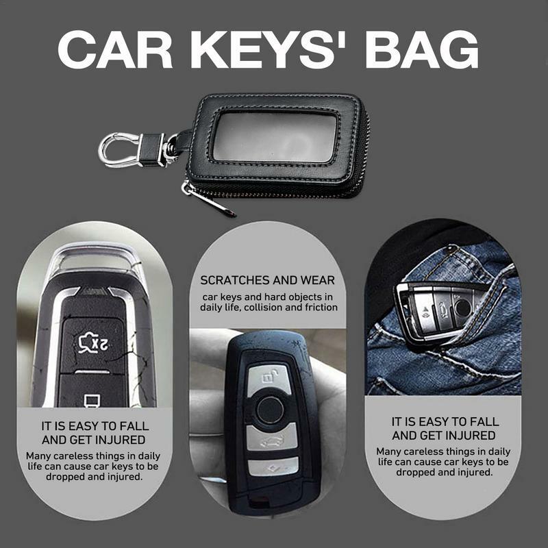 Visual Mirror Window Car Key Protector Bag Leather Key Holder Mini Auto Key Pocket Case Retro Keyring Wallet Zipper Bag