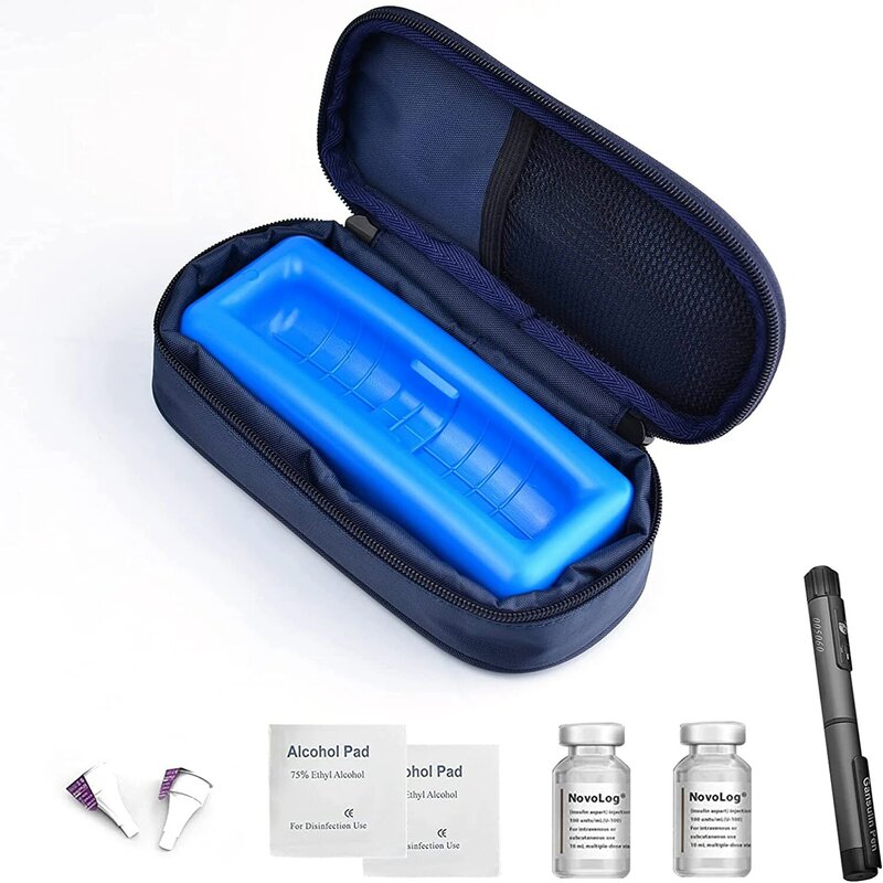 1Pcs Insulin Cooler Case Mini Medicine Insulated Pack Insulin Vial Freezer Bag with Protective Ice Brick for Traveling Outdoor
