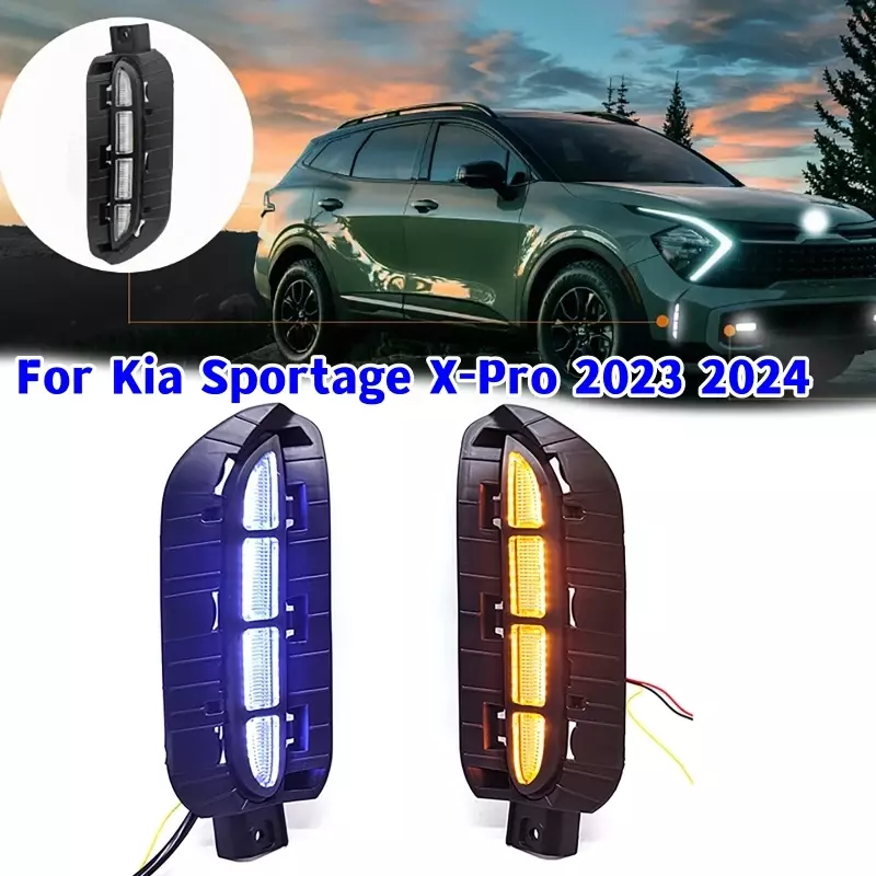 Luz LED antiniebla para coche, lámpara de señal de giro de Flash secuencial, luz de circulación diurna para Kia Sportage x-pro 2023 2024, 1 par